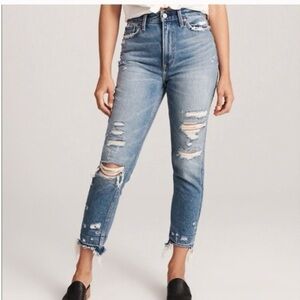 Abercrombie & Fitch Annie High Rise Girlfriend Jeans Distressed Raw Hem 24 00